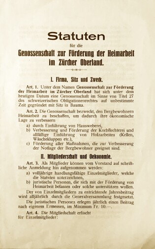 Deckblatt der Genossenschafts-Statuten von 1929